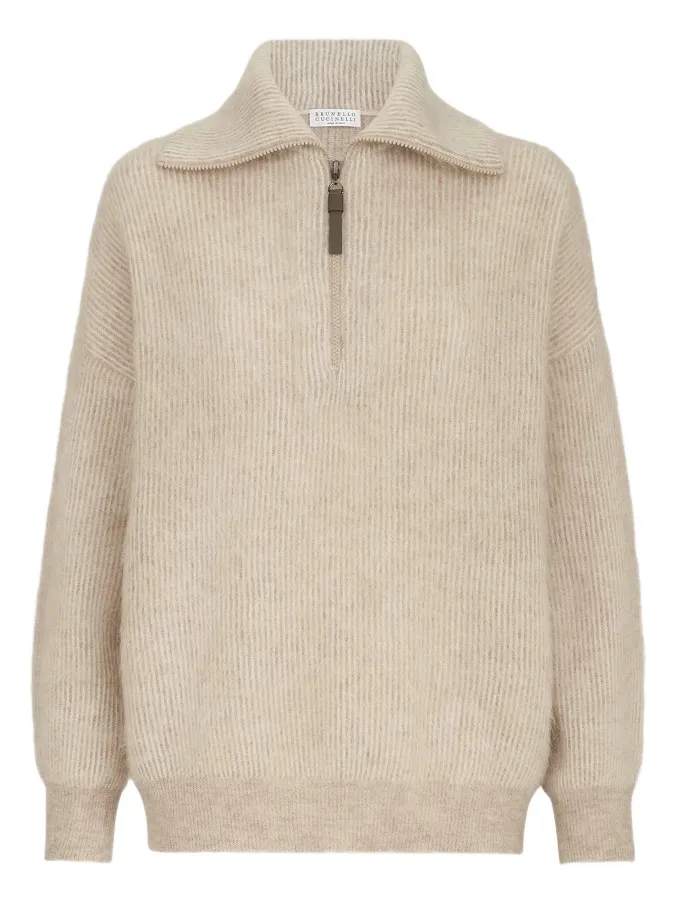 Women's Mohair and Wool Vanisé English Rib High Neck Sweatshirt Women's Mohair and Wool Vanisé English Rib High Neck Sweatshirt