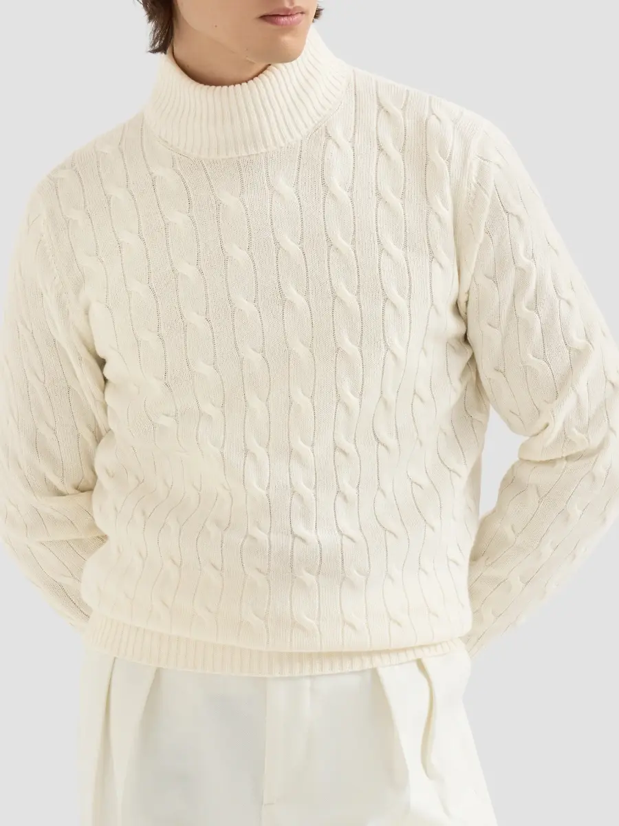 Brunello Cucinelli Men's Cashmere Cable Knit Turtleneck Sweater | Thumbnail 3 Brunello Cucinelli Men's Cashmere Cable Knit Turtleneck Sweater | Thumbnail 3