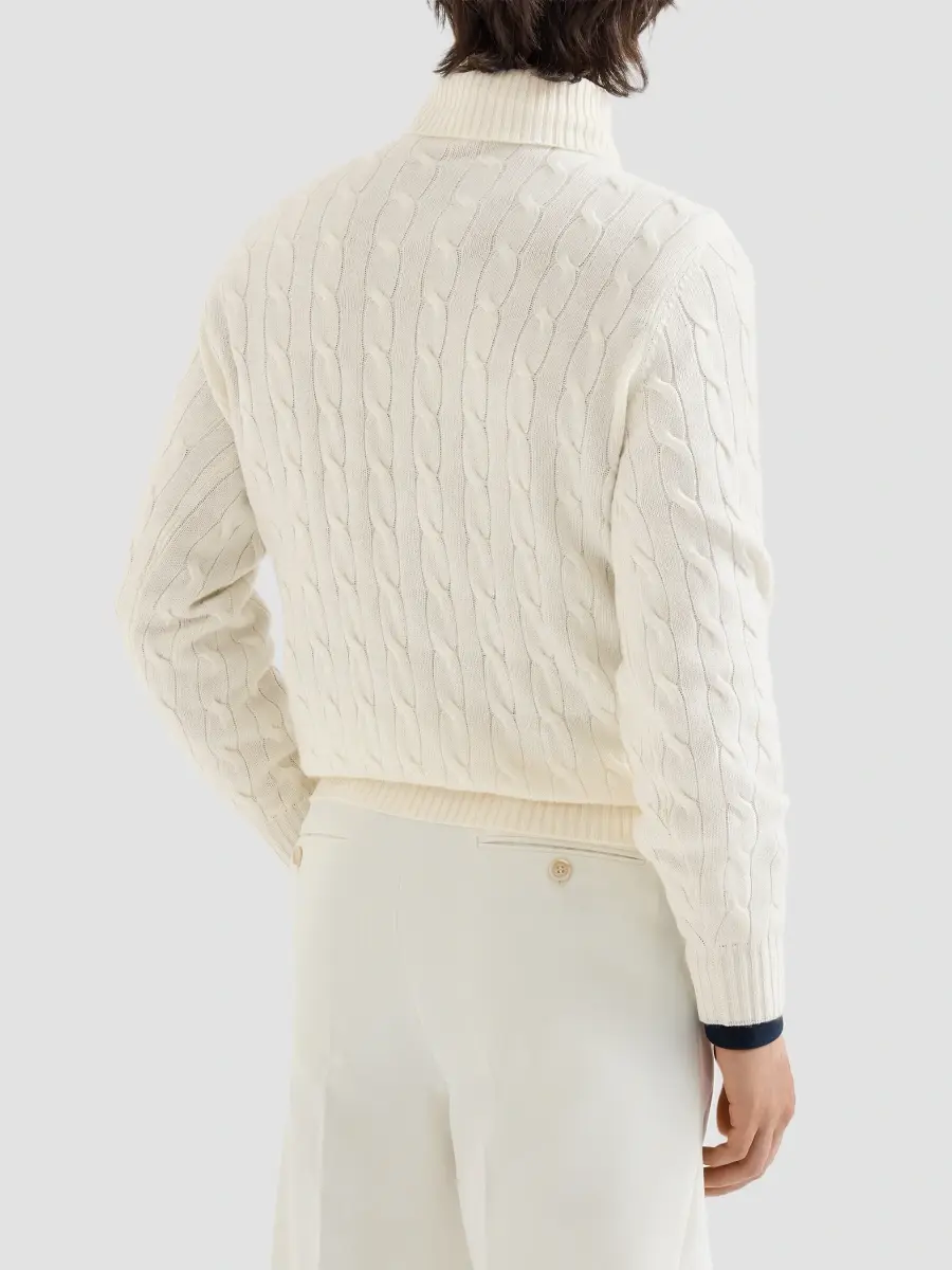 Brunello Cucinelli Men's Cashmere Cable Knit Turtleneck Sweater | Thumbnail 4 Brunello Cucinelli Men's Cashmere Cable Knit Turtleneck Sweater | Thumbnail 4