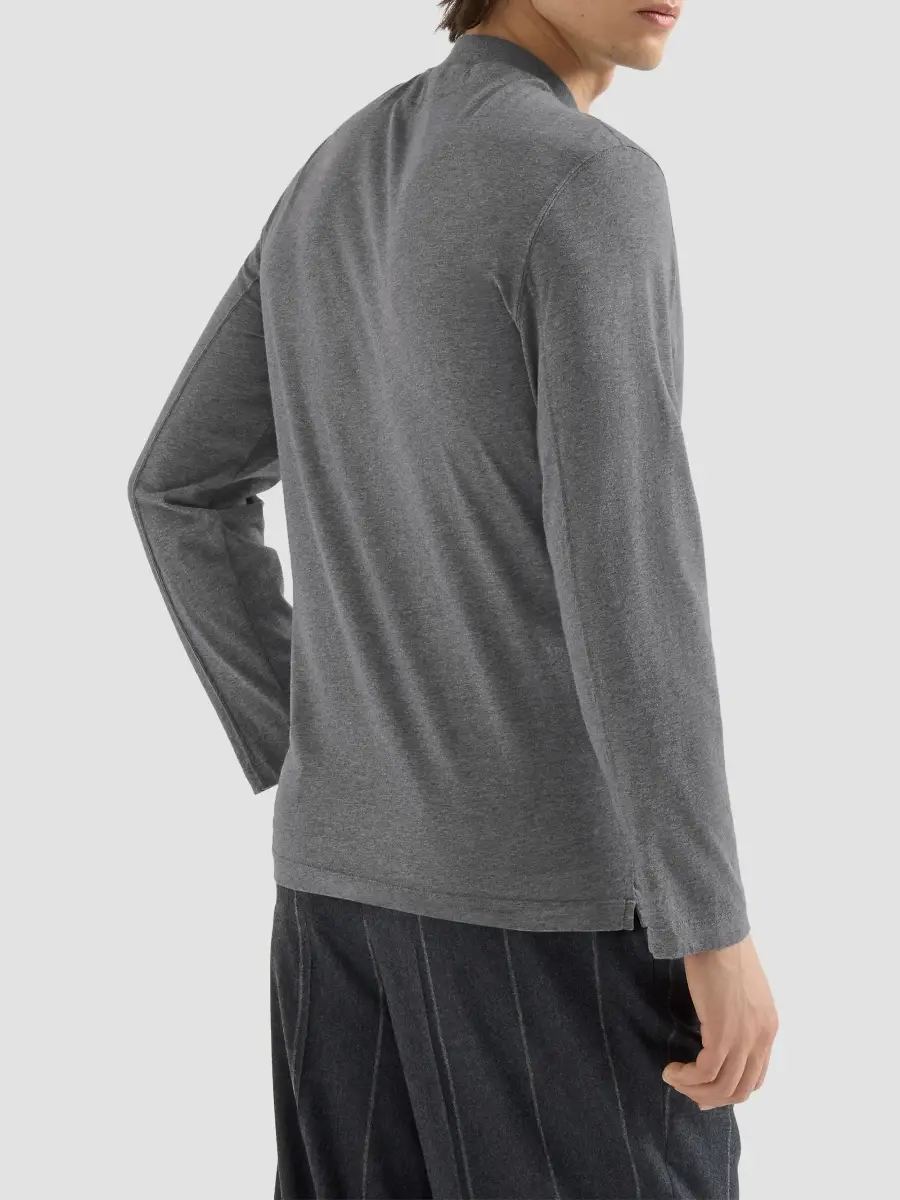 Brunello Cucinelli Men's Cotton Jersey Long Sleeve Mock Neck T-Shirt | Thumbnail 3 Brunello Cucinelli Men's Cotton Jersey Long Sleeve Mock Neck T-Shirt | Thumbnail 3