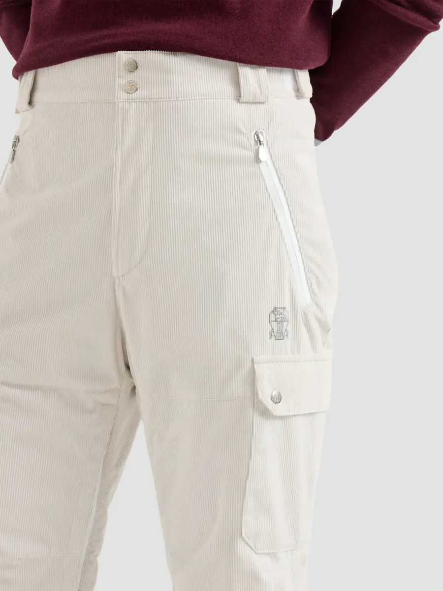 Brunello Cucinelli Men's Bonded Corduroy Mountain Trousers with Thermore Padding, Cargo Pockets and Logo - White | Thumbnail 5 Brunello Cucinelli Men's Bonded Corduroy Mountain Trousers with Thermore Padding, Cargo Pockets and Logo - White | Thumbnail 5