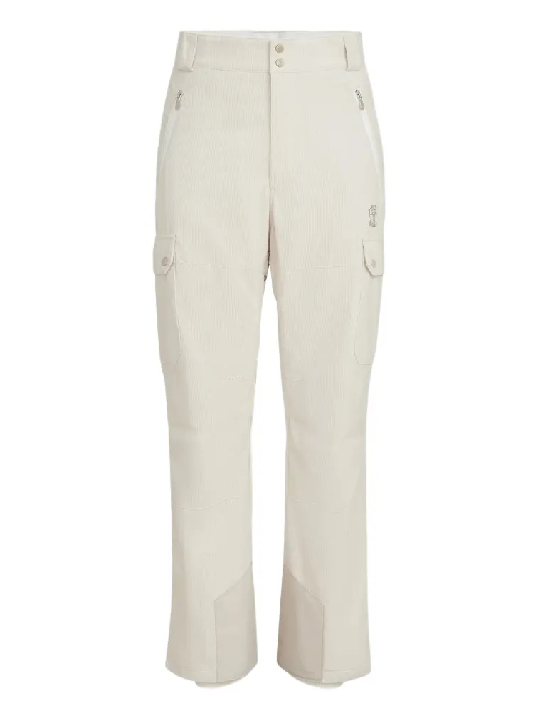 Brunello Cucinelli Men's Bonded Corduroy Mountain Trousers with Thermore Padding, Cargo Pockets and Logo - White