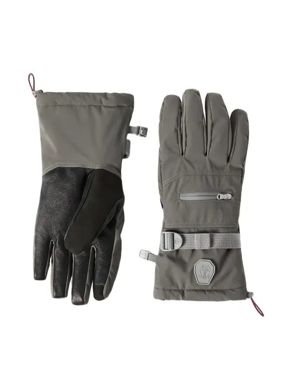 Brunello Cucinelli Men's Bonded Taffeta Mountain Gloves with Logo - Grey