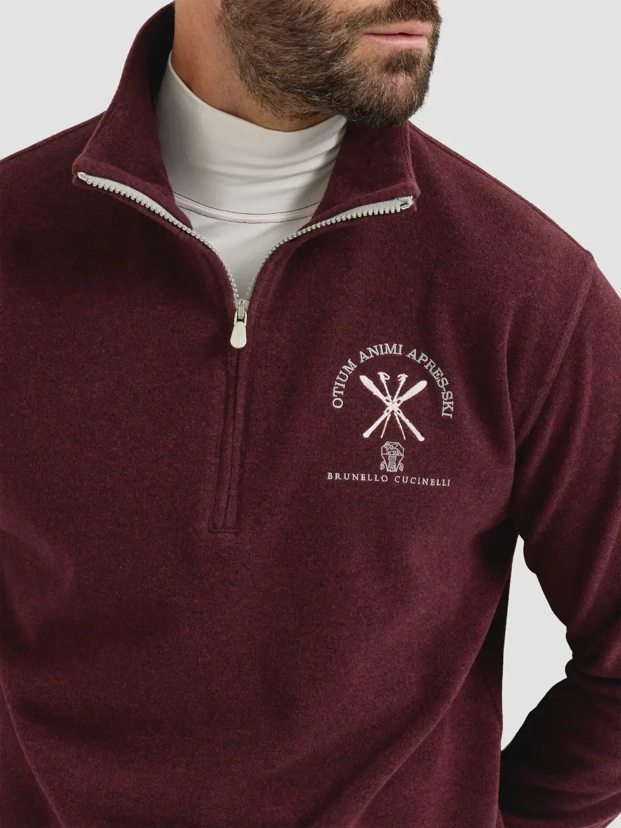Brunello Cucinelli Men's Techno Cashmere and Cotton Sweatshirt with Half Zip - Burgundy | Thumbnail 5 Brunello Cucinelli Men's Techno Cashmere and Cotton Sweatshirt with Half Zip - Burgundy | Thumbnail 5