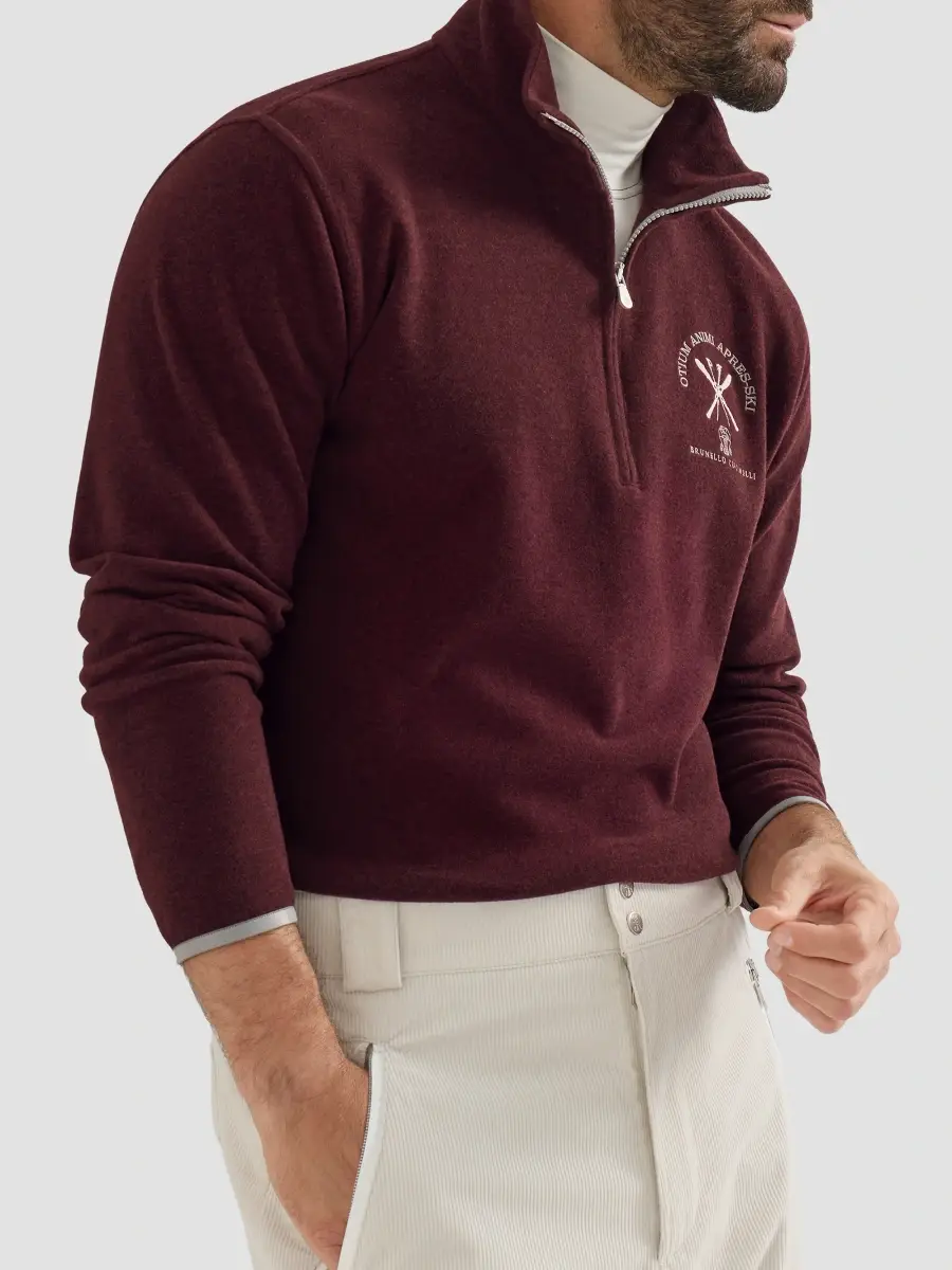 Brunello Cucinelli Men's Techno Cashmere and Cotton Sweatshirt with Half Zip - Burgundy | Thumbnail 6 Brunello Cucinelli Men's Techno Cashmere and Cotton Sweatshirt with Half Zip - Burgundy | Thumbnail 6