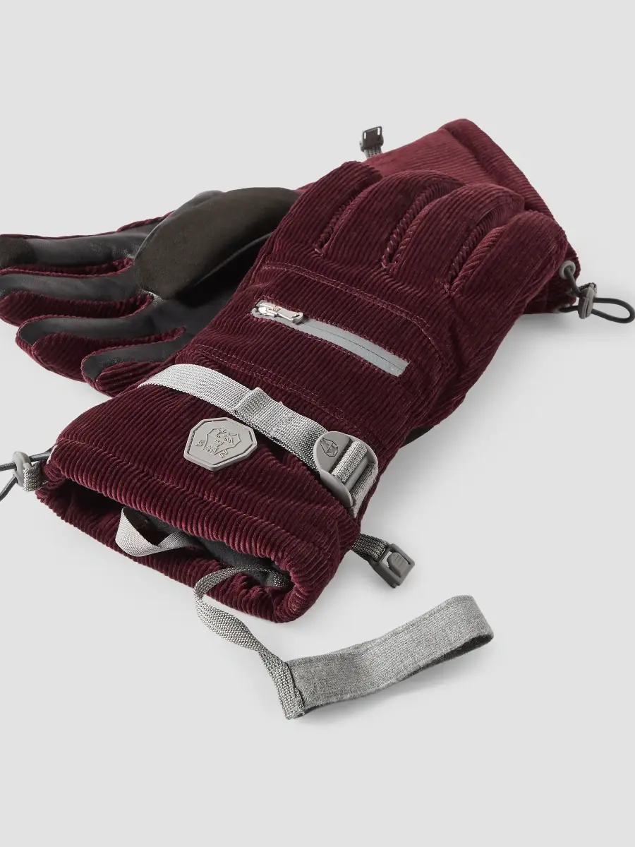 Brunello Cucinelli Men's Bonded Corduroy Mountain Gloves with Logo - Burgundy | Thumbnail 2 Brunello Cucinelli Men's Bonded Corduroy Mountain Gloves with Logo - Burgundy | Thumbnail 2