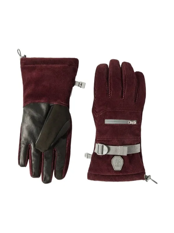 Brunello Cucinelli Men's Bonded Corduroy Mountain Gloves with Logo - Burgundy