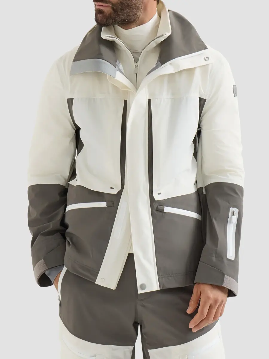 Brunello Cucinelli Men's Mountain Performance Jacket in Bonded Taffeta - Off White | Thumbnail 2 Brunello Cucinelli Men's Mountain Performance Jacket in Bonded Taffeta - Off White | Thumbnail 2