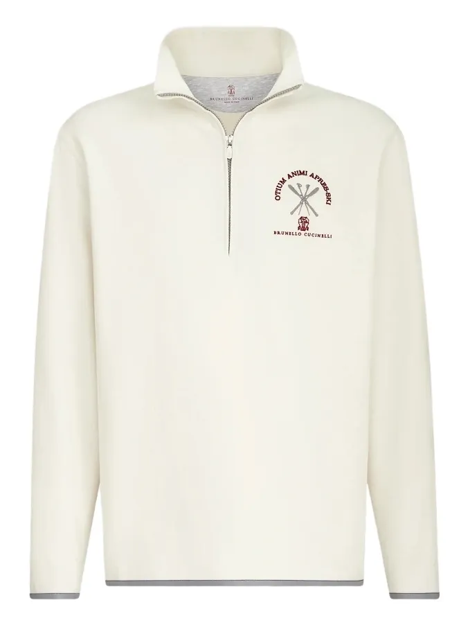 Brunello Cucinelli Men's Techno Cashmere and Cotton Sweatshirt with Half Zip - Panama