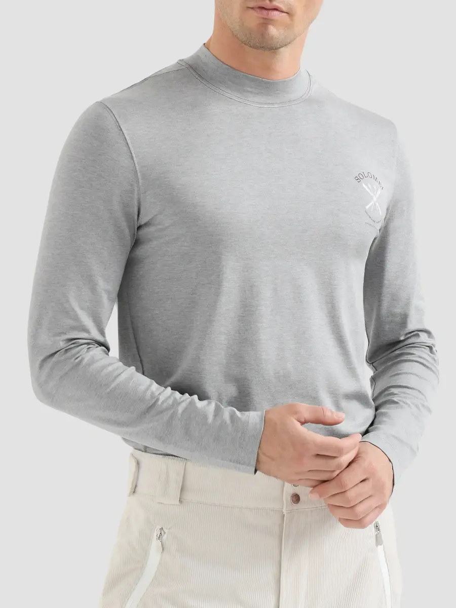 Brunello Cucinelli Men's Comfort Silk Jersey Long Sleeve T-Shirt with Embroidery - Medium Grey | Thumbnail 3