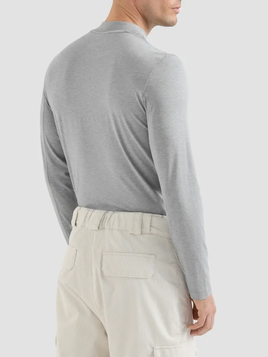 Brunello Cucinelli Men's Comfort Silk Jersey Long Sleeve T-Shirt with Embroidery - Medium Grey | Thumbnail 4
