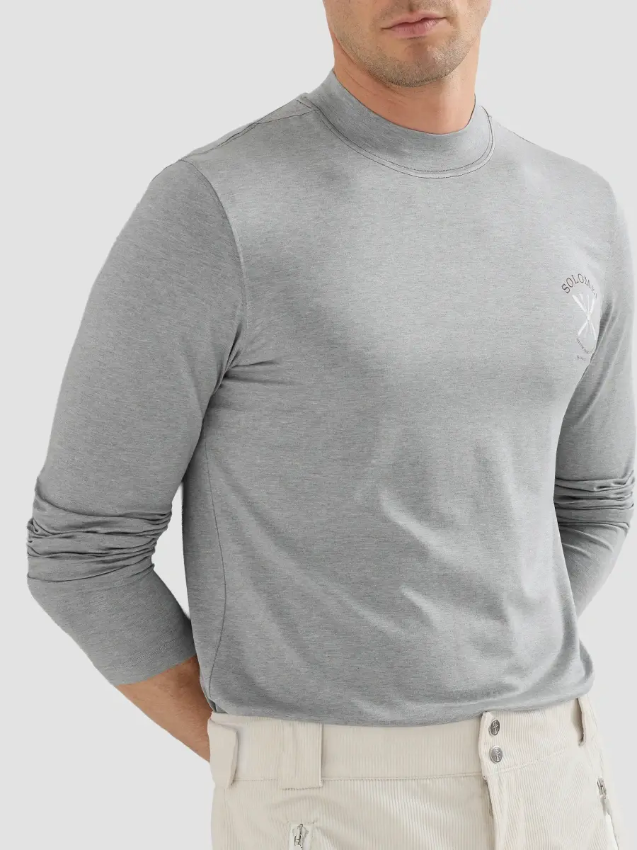 Brunello Cucinelli Men's Comfort Silk Jersey Long Sleeve T-Shirt with Embroidery - Medium Grey | Thumbnail 5