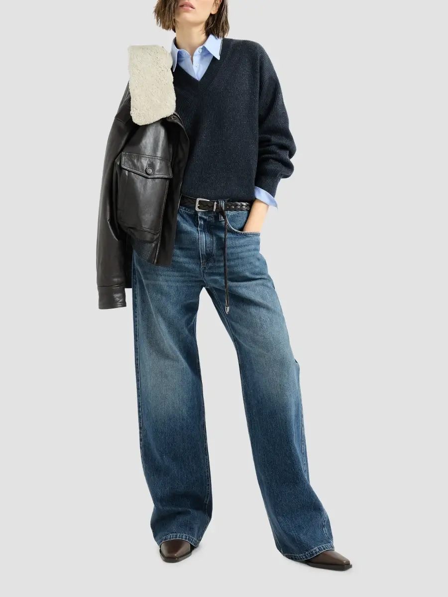 Brunello Cucinelli Women's Authentic Denim Contemporary Loose Trousers With Monili - Denim | Thumbnail 2