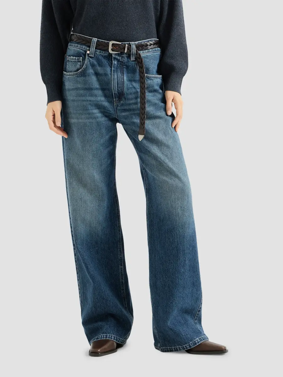 Brunello Cucinelli Women's Authentic Denim Contemporary Loose Trousers With Monili - Denim | Thumbnail 3