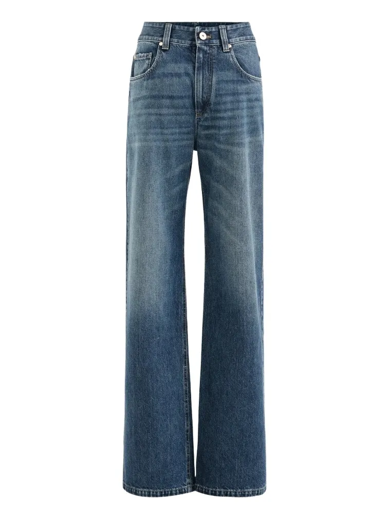 Brunello Cucinelli Women's Authentic Denim Contemporary Loose Trousers With Monili - Denim