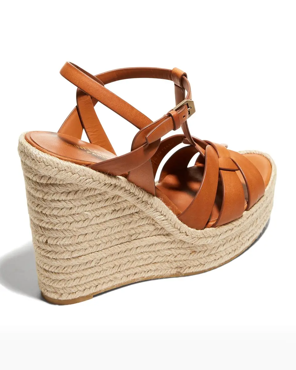 Saint Laurent Calfskin T-Strap Espadrille Platform Sandals | Thumbnail 3
