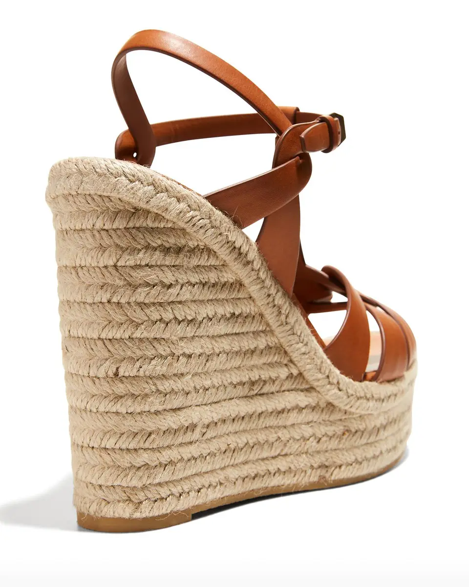 Saint Laurent Calfskin T-Strap Espadrille Platform Sandals | Thumbnail 4
