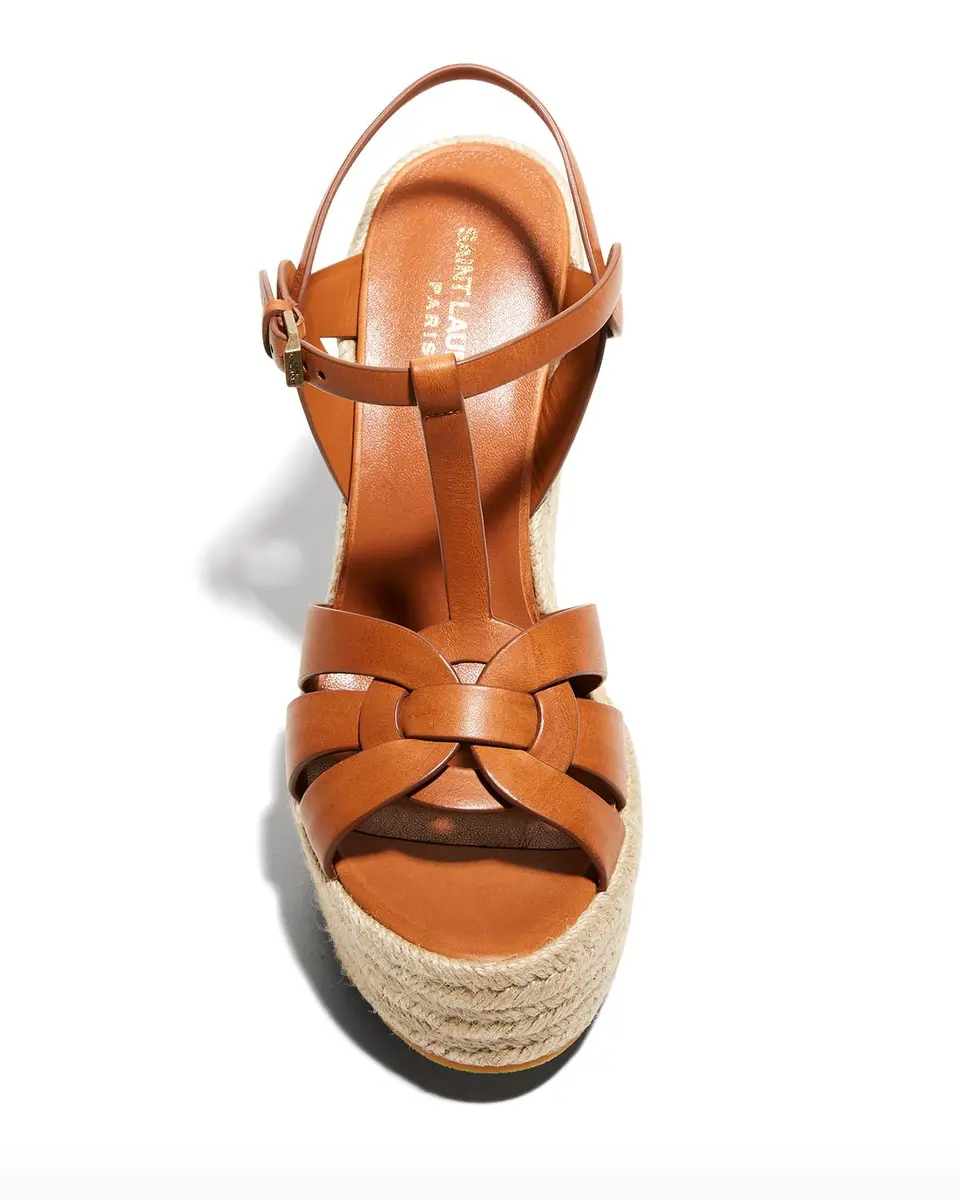 Saint Laurent Calfskin T-Strap Espadrille Platform Sandals | Thumbnail 5