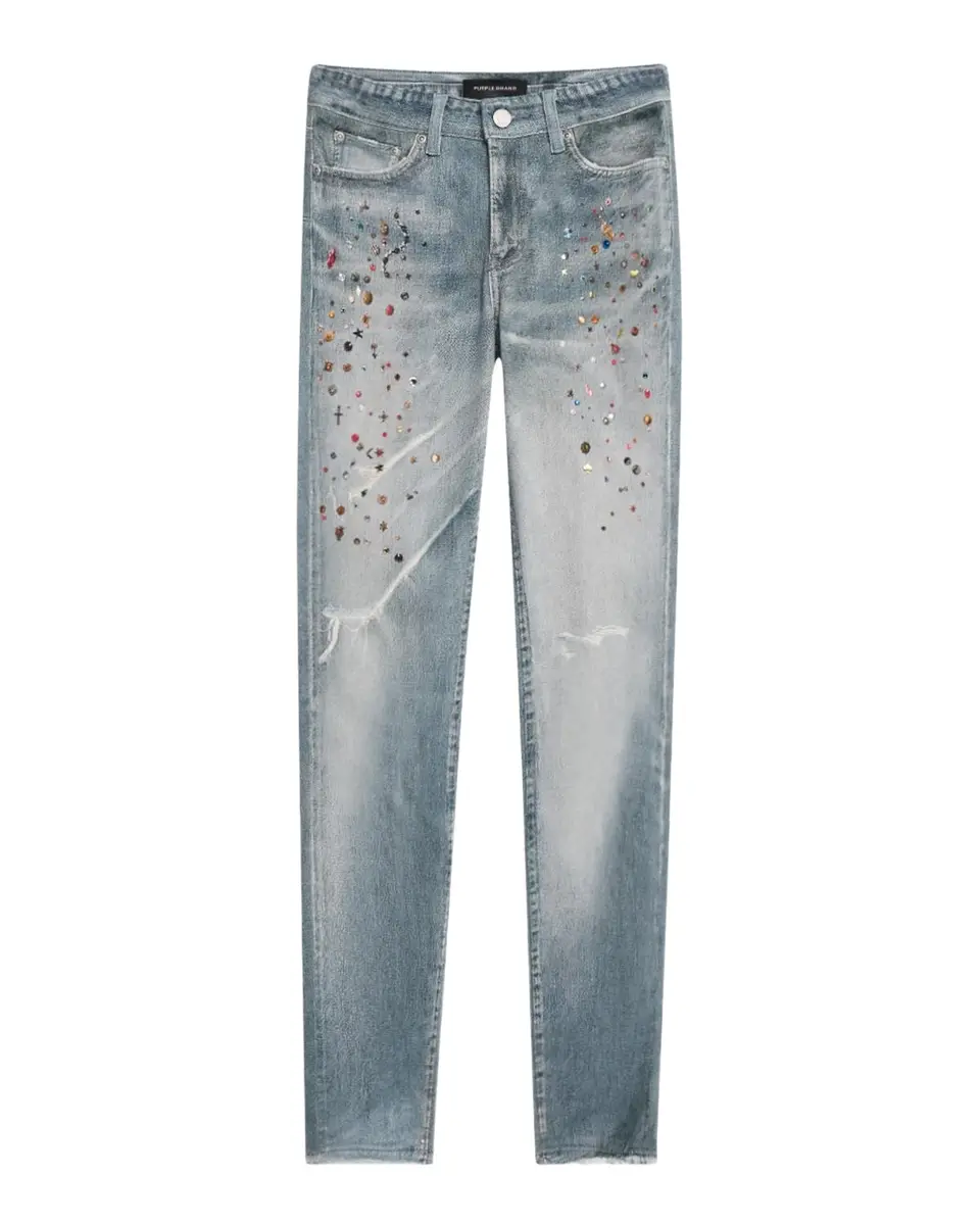 PURPLE Cyanine Jewel-Print Skinny Jeans