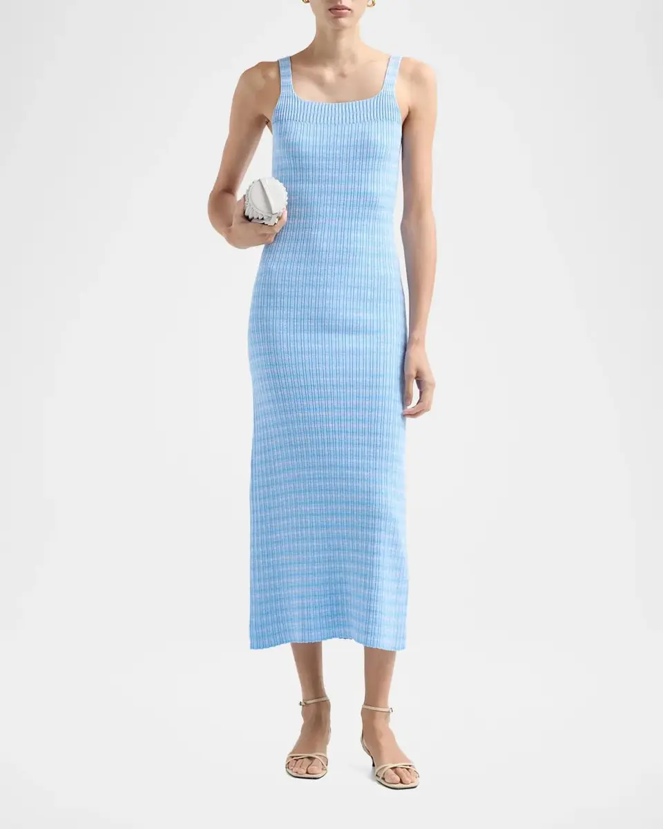 PRABAL GURUNG Square-Neck Striped Rib Knit Midi Tank Dress | Thumbnail 2 PRABAL GURUNG Square-Neck Striped Rib Knit Midi Tank Dress | Thumbnail 2