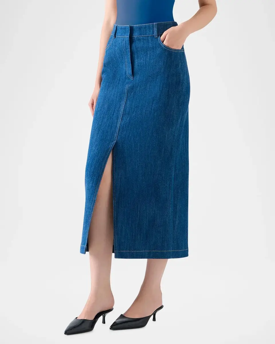 Akris punto Denim Midi Pencil Skirt | Thumbnail 4 Akris punto Denim Midi Pencil Skirt | Thumbnail 4