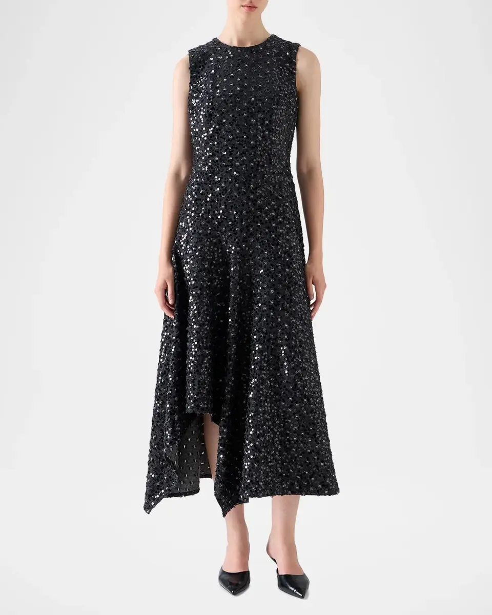 Akris punto Sequined Denim Sleeveless Handkerchief Midi Dress | Thumbnail 2