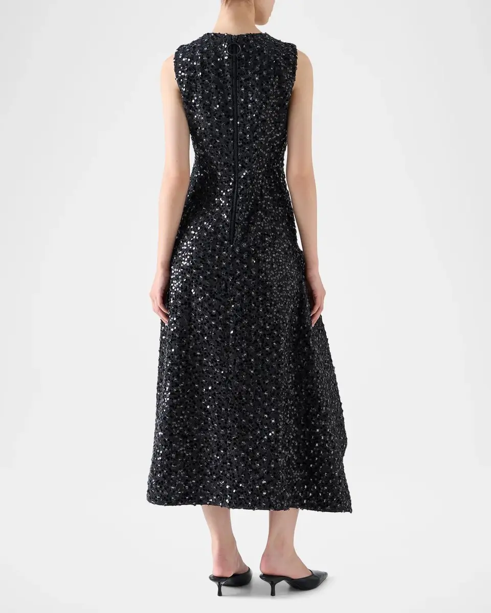 Akris punto Sequined Denim Sleeveless Handkerchief Midi Dress | Thumbnail 3