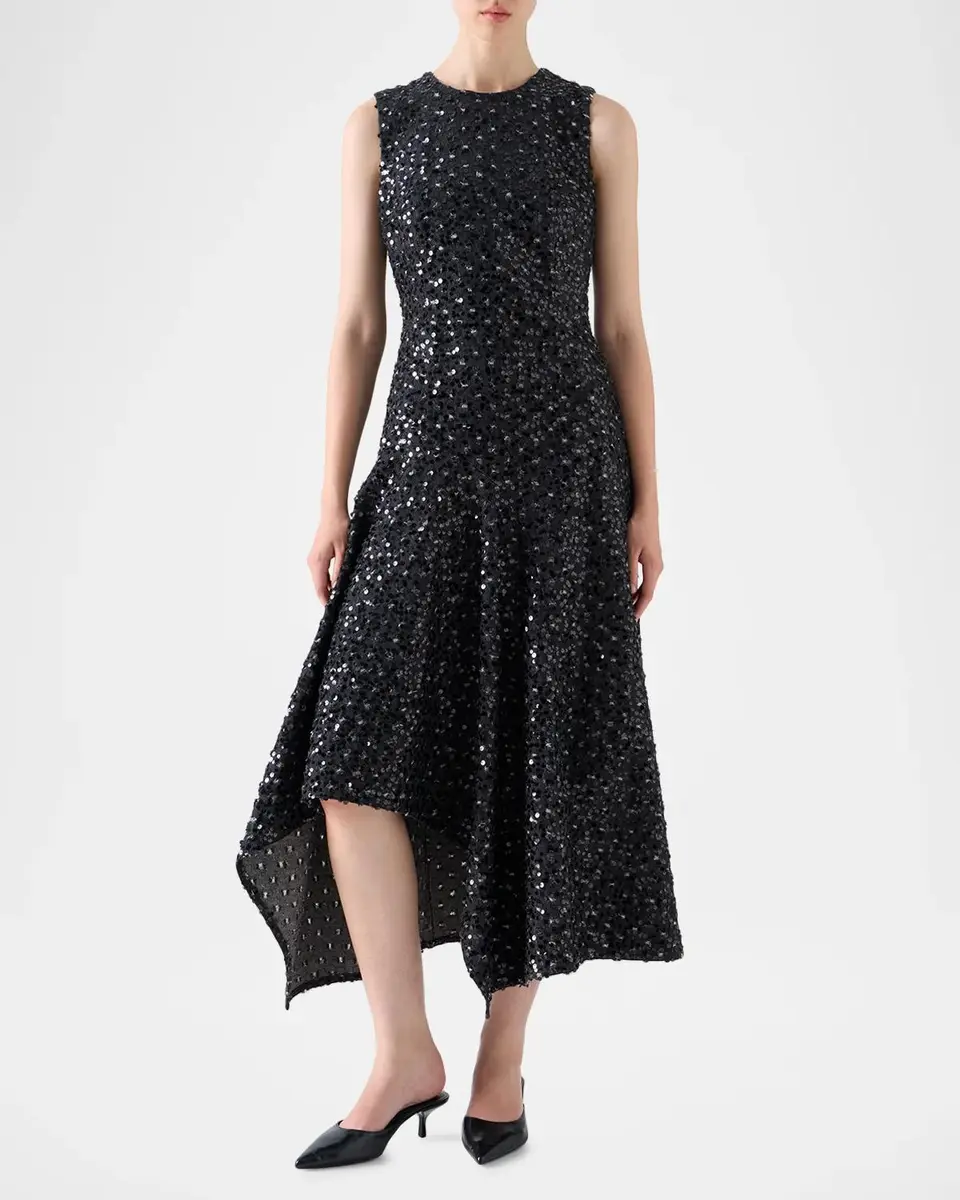 Akris punto Sequined Denim Sleeveless Handkerchief Midi Dress | Thumbnail 4