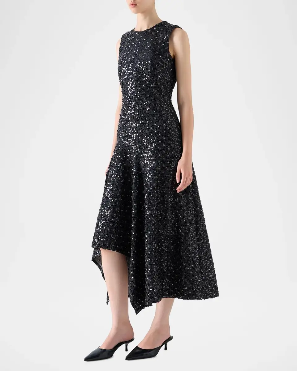 Akris punto Sequined Denim Sleeveless Handkerchief Midi Dress | Thumbnail 6