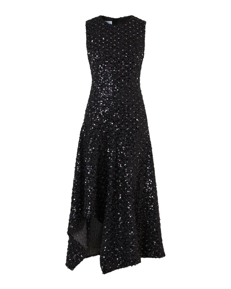 Akris punto Sequined Denim Sleeveless Handkerchief Midi Dress