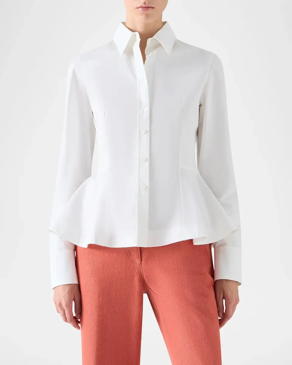 Akris punto Peplum Cotton Button-Front Blouse | Thumbnail 4 Akris punto Peplum Cotton Button-Front Blouse | Thumbnail 4