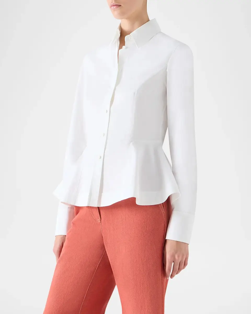 Akris punto Peplum Cotton Button-Front Blouse | Thumbnail 6 Akris punto Peplum Cotton Button-Front Blouse | Thumbnail 6