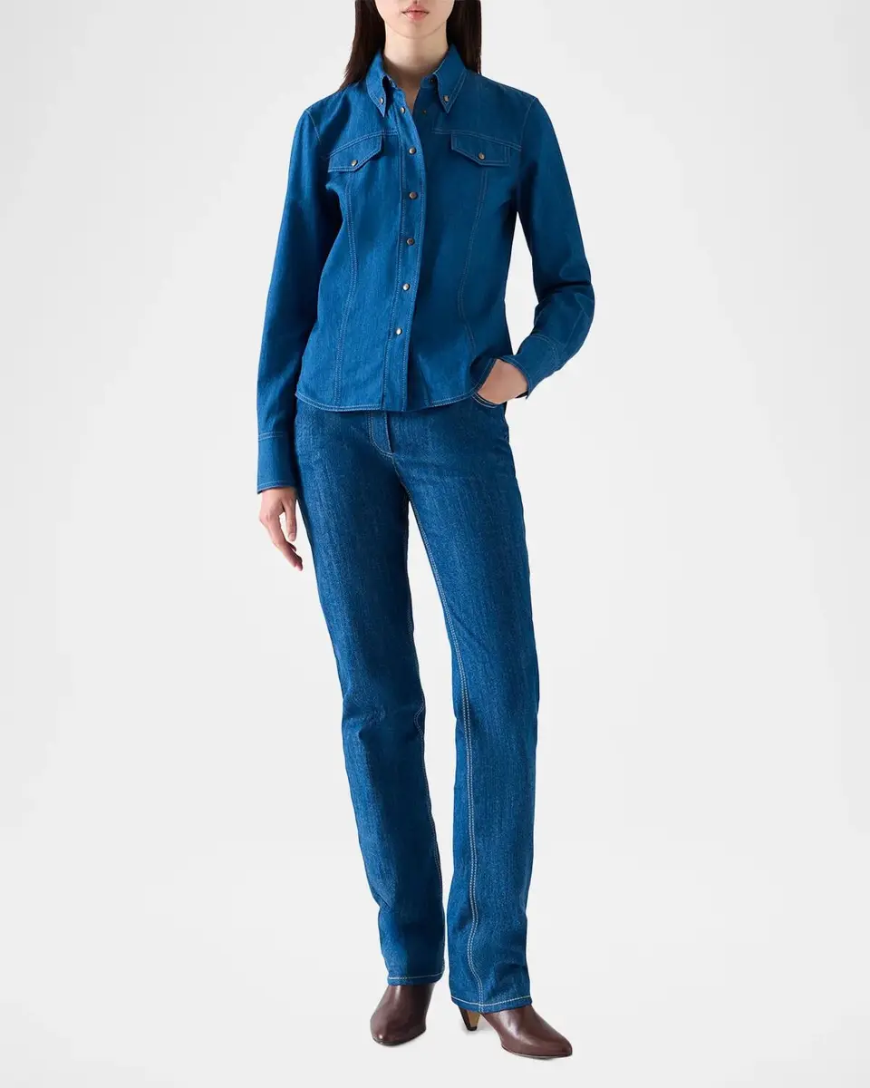 Akris punto Cotton-Blend Denim Blouse | Thumbnail 2 Akris punto Cotton-Blend Denim Blouse | Thumbnail 2