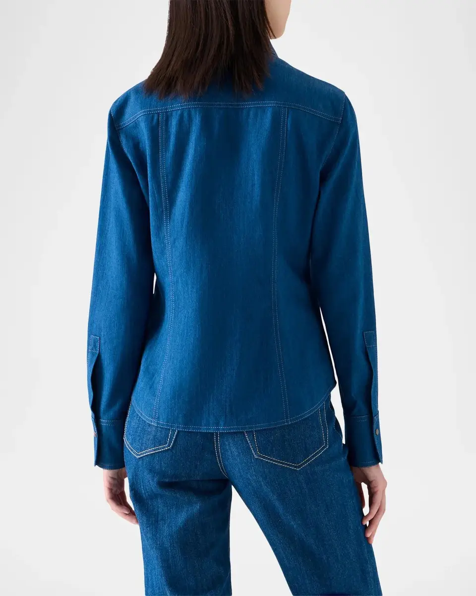 Akris punto Cotton-Blend Denim Blouse | Thumbnail 3 Akris punto Cotton-Blend Denim Blouse | Thumbnail 3