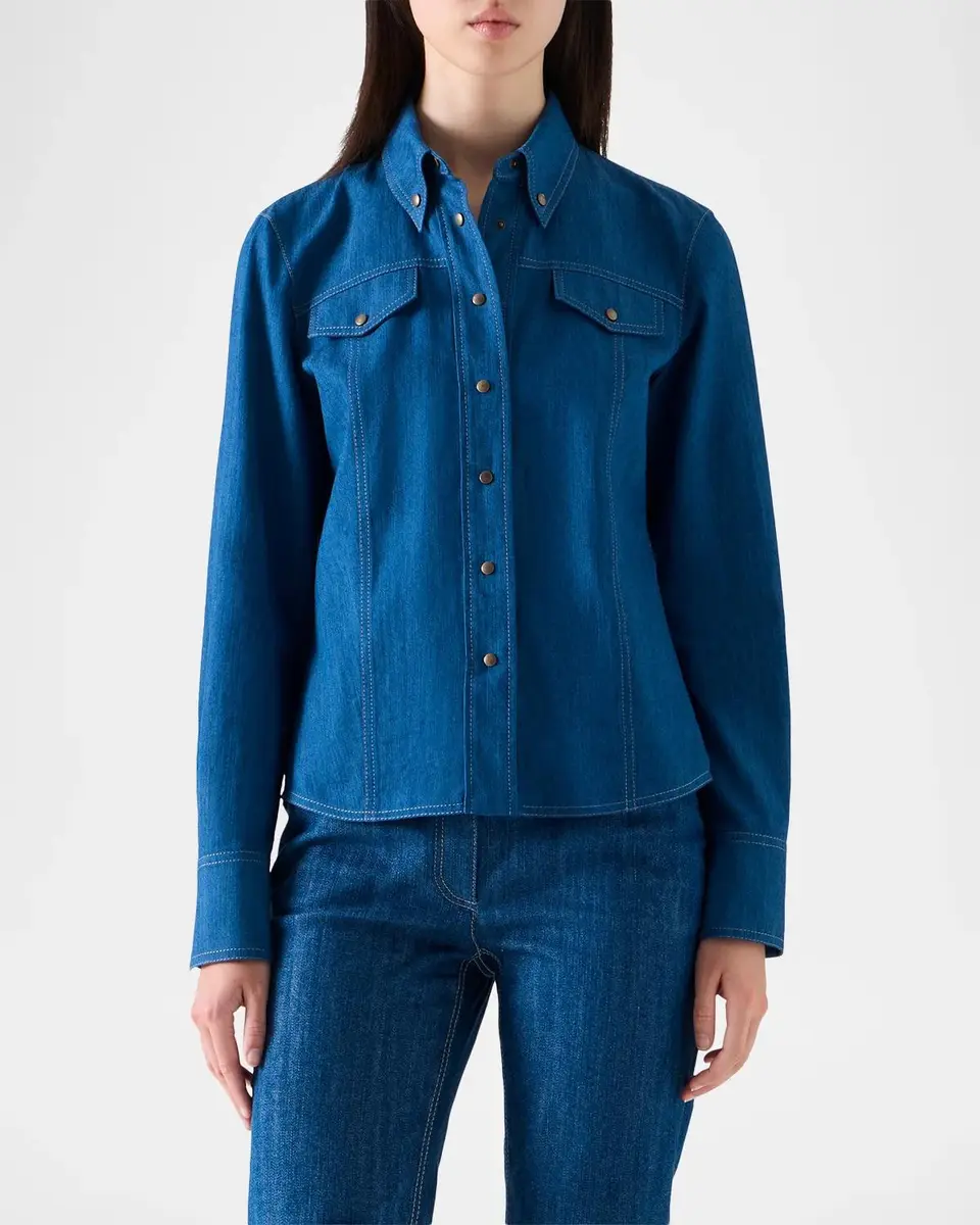 Akris punto Cotton-Blend Denim Blouse | Thumbnail 4 Akris punto Cotton-Blend Denim Blouse | Thumbnail 4