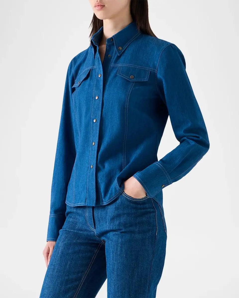 Akris punto Cotton-Blend Denim Blouse | Thumbnail 6 Akris punto Cotton-Blend Denim Blouse | Thumbnail 6