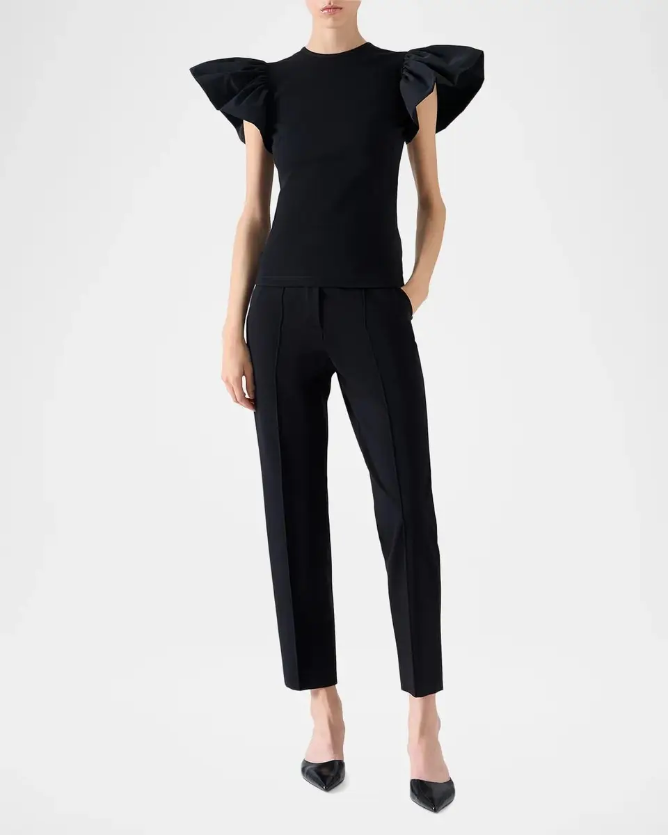 Akris punto Ruffle Short-Sleeve Fitted Top | Thumbnail 2 Akris punto Ruffle Short-Sleeve Fitted Top | Thumbnail 2