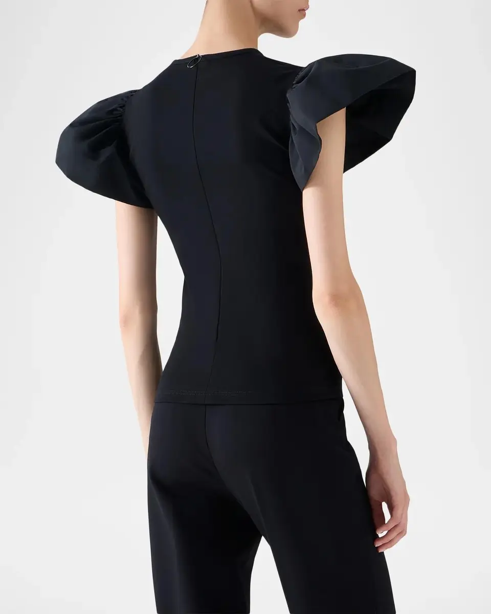Akris punto Ruffle Short-Sleeve Fitted Top | Thumbnail 3 Akris punto Ruffle Short-Sleeve Fitted Top | Thumbnail 3