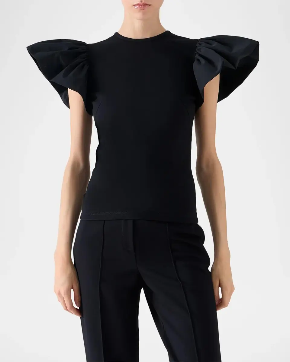 Akris punto Ruffle Short-Sleeve Fitted Top | Thumbnail 4 Akris punto Ruffle Short-Sleeve Fitted Top | Thumbnail 4