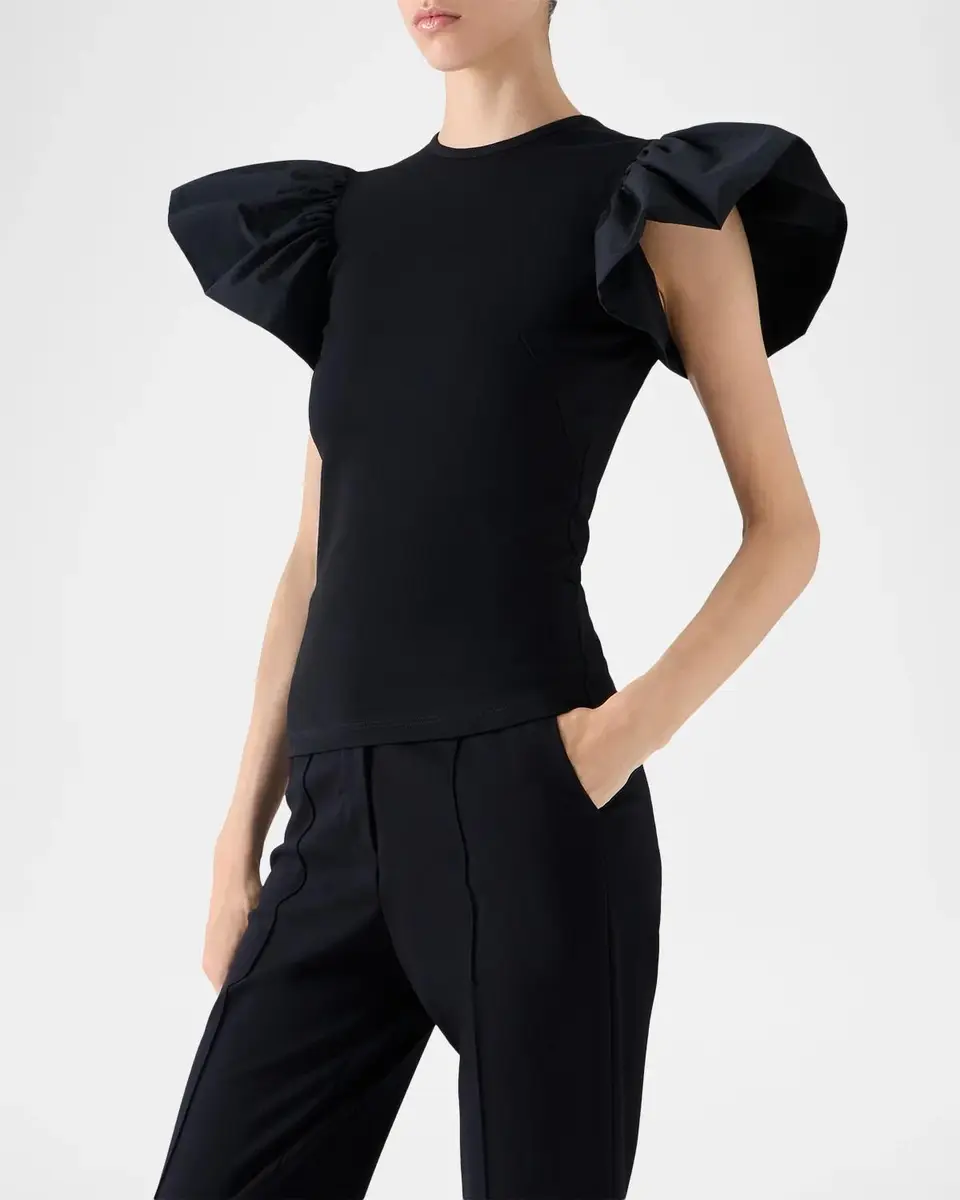 Akris punto Ruffle Short-Sleeve Fitted Top | Thumbnail 6 Akris punto Ruffle Short-Sleeve Fitted Top | Thumbnail 6