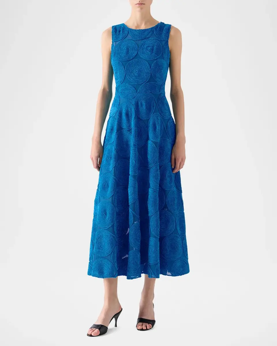 Akris punto Chenille Dot Embroidered Sleeveless Midi Dress | Thumbnail 2