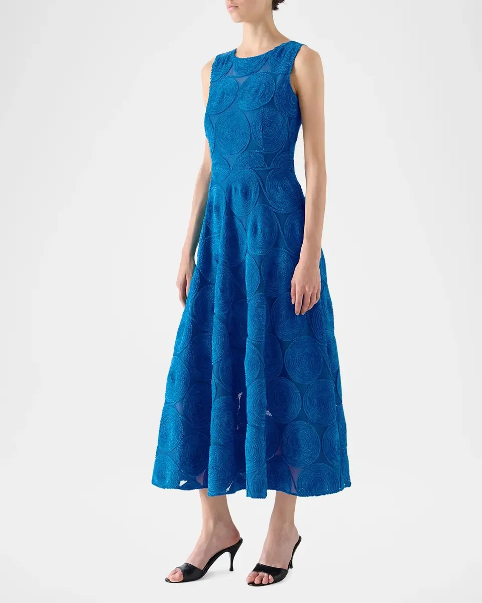 Akris punto Chenille Dot Embroidered Sleeveless Midi Dress | Thumbnail 4