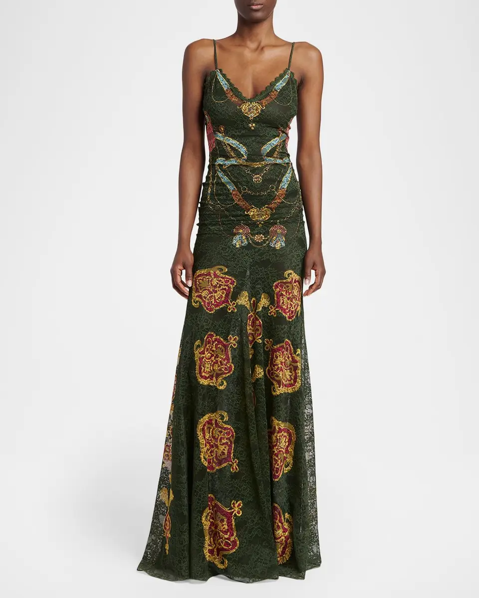 Etro Sleeveless Chain-Print Lace Trumpet Maxi Dress | Thumbnail 2 Etro Sleeveless Chain-Print Lace Trumpet Maxi Dress | Thumbnail 2