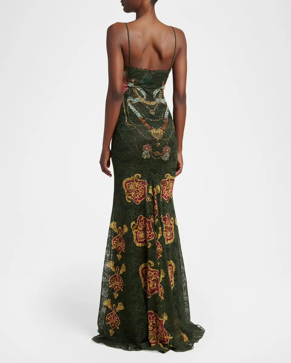 Etro Sleeveless Chain-Print Lace Trumpet Maxi Dress | Thumbnail 3 Etro Sleeveless Chain-Print Lace Trumpet Maxi Dress | Thumbnail 3