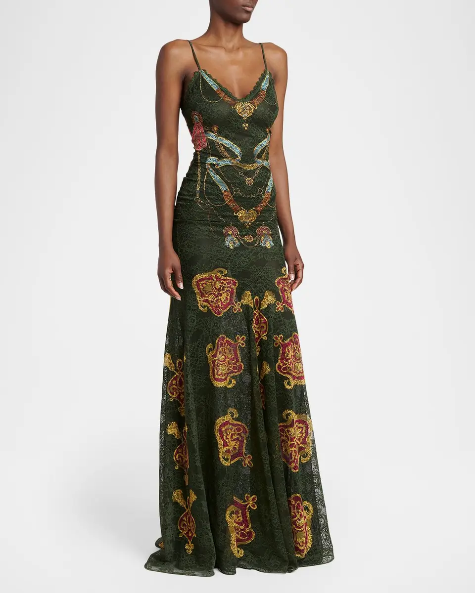 Etro Sleeveless Chain-Print Lace Trumpet Maxi Dress | Thumbnail 4 Etro Sleeveless Chain-Print Lace Trumpet Maxi Dress | Thumbnail 4