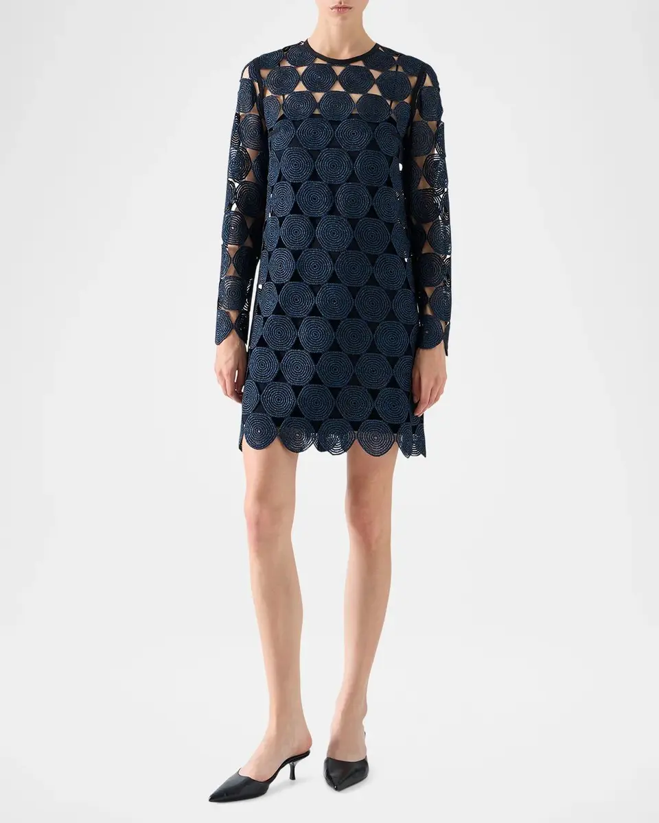 Akris punto Metallic Dot Lace Long-Sleeve Mini Dress | Thumbnail 2 Akris punto Metallic Dot Lace Long-Sleeve Mini Dress | Thumbnail 2
