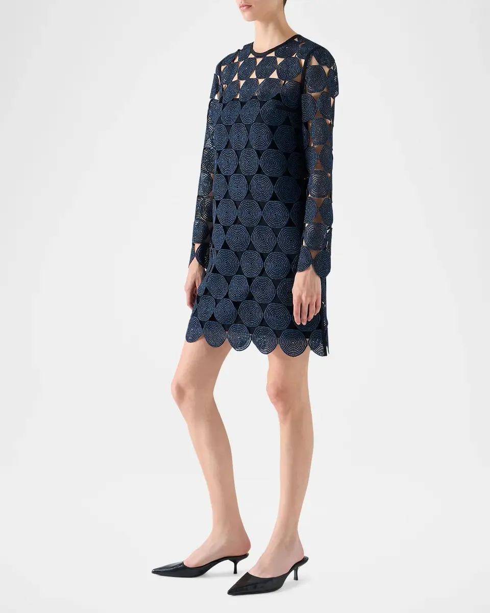 Akris punto Metallic Dot Lace Long-Sleeve Mini Dress | Thumbnail 4 Akris punto Metallic Dot Lace Long-Sleeve Mini Dress | Thumbnail 4