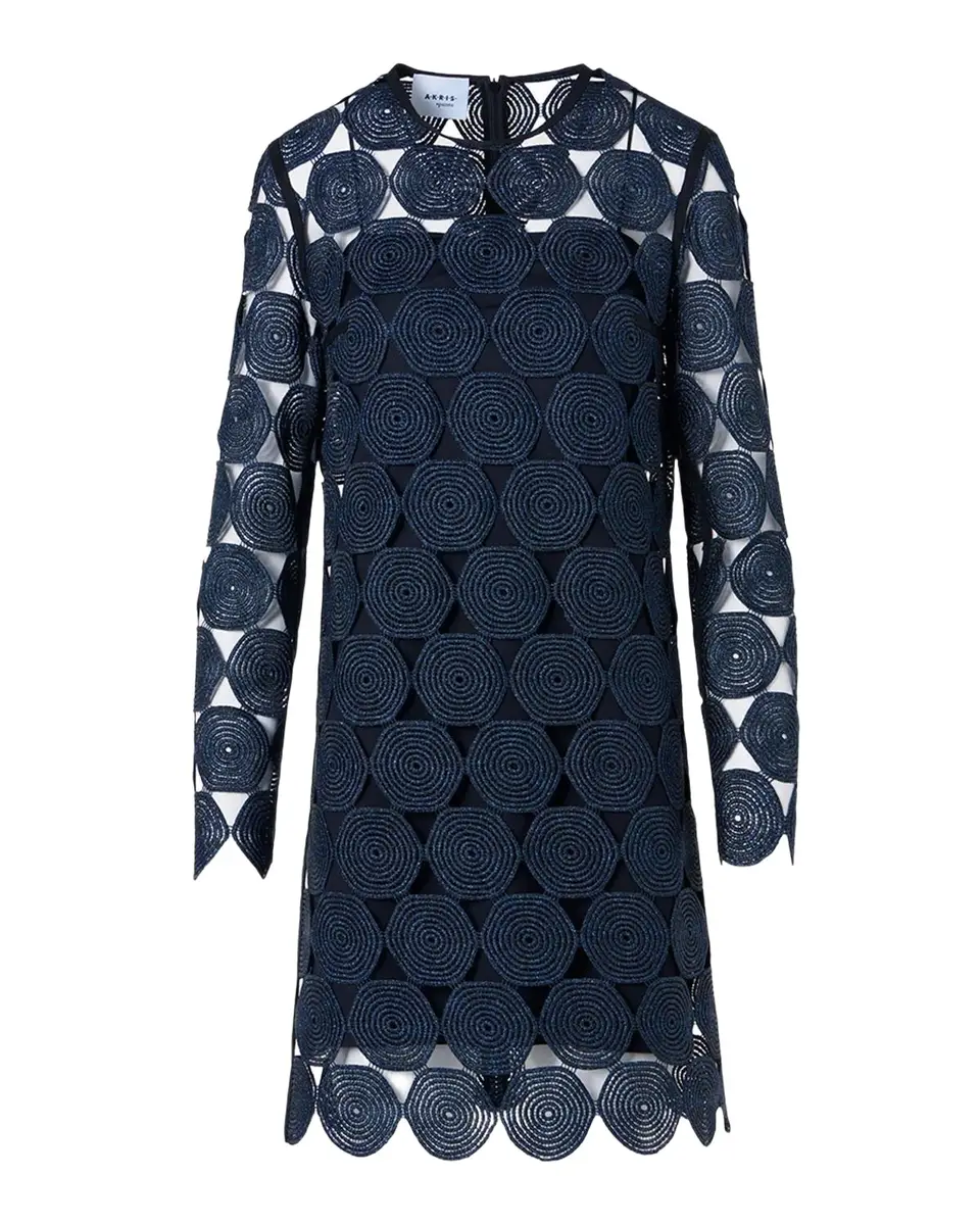 Metallic Dot Lace Long-Sleeve Mini Dress