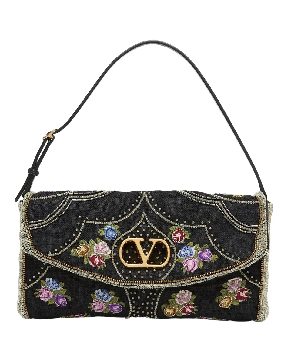 Valentino Garavani Devain Floral Embroidered Shoulder Bag