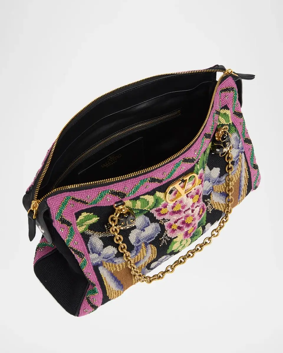 Valentino Garavani Panthea Medium Floral Embroidered Shoulder Bag | Thumbnail 4